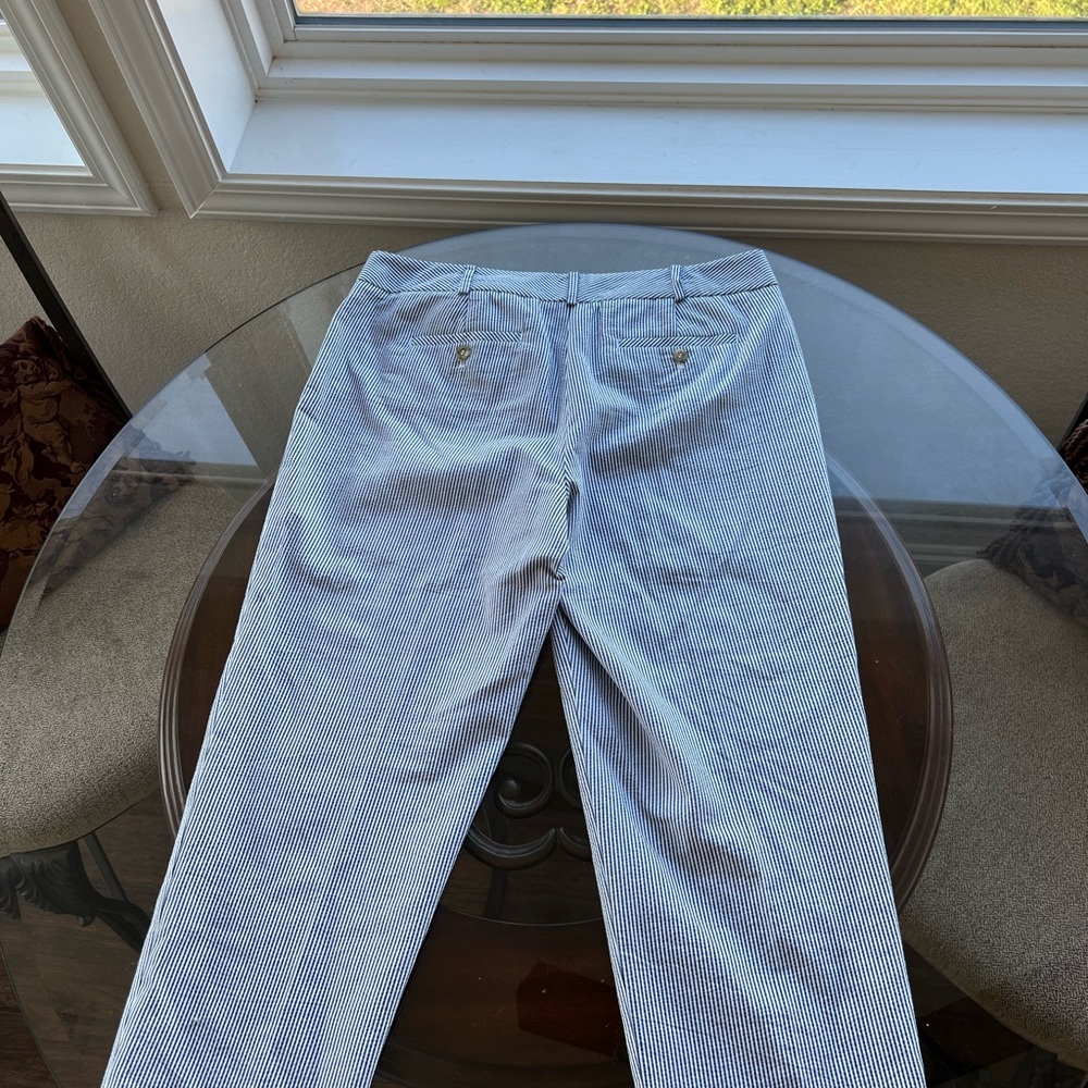 Talbots Blue and White Seersucker chinos Striped Straight-Leg crop pants - Picture 3 of 8